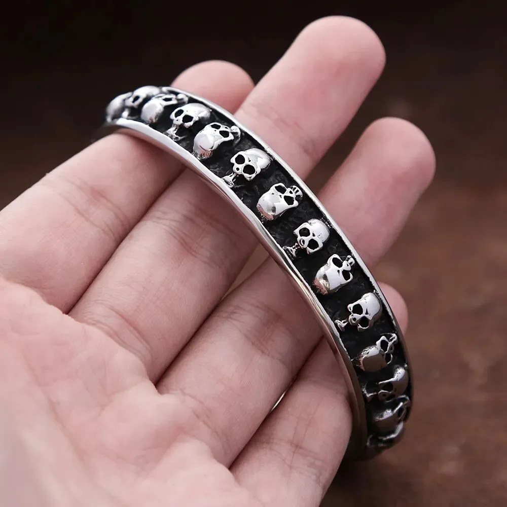 Men and Women Vintage Hip Hop Stainless Steel Open Skull Bracelet