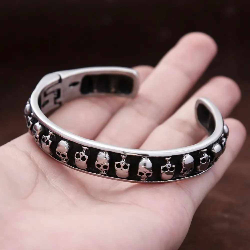 Men and Women Vintage Hip Hop Stainless Steel Open Skull Bracelet