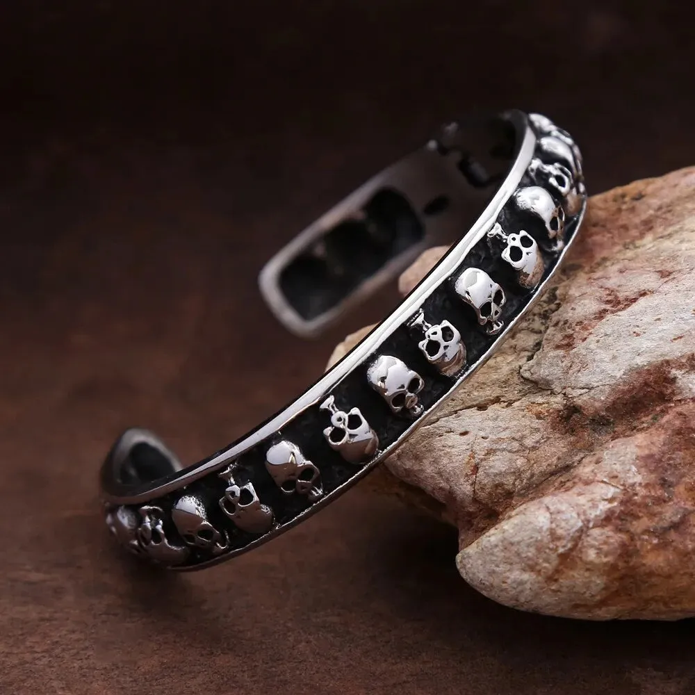 Men and Women Vintage Hip Hop Stainless Steel Open Skull Bracelet