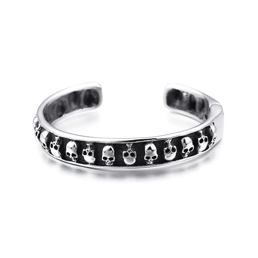 Men and Women Vintage Hip Hop Stainless Steel Open Skull Bracelet