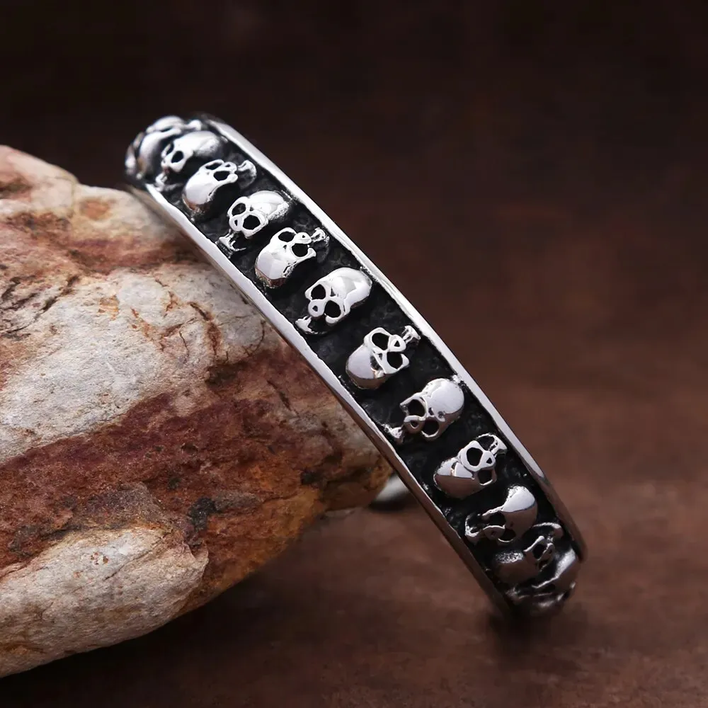 Men and Women Vintage Hip Hop Stainless Steel Open Skull Bracelet