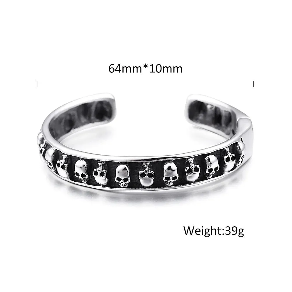 Men and Women Vintage Hip Hop Stainless Steel Open Skull Bracelet