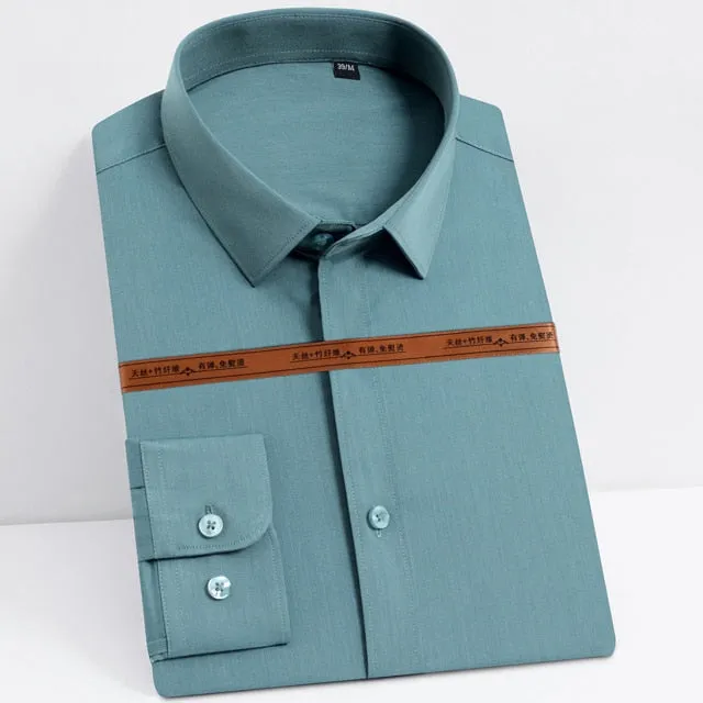 Men's Blue Green Wrinkle-resistant Comfortable Long Sleeve Shirts