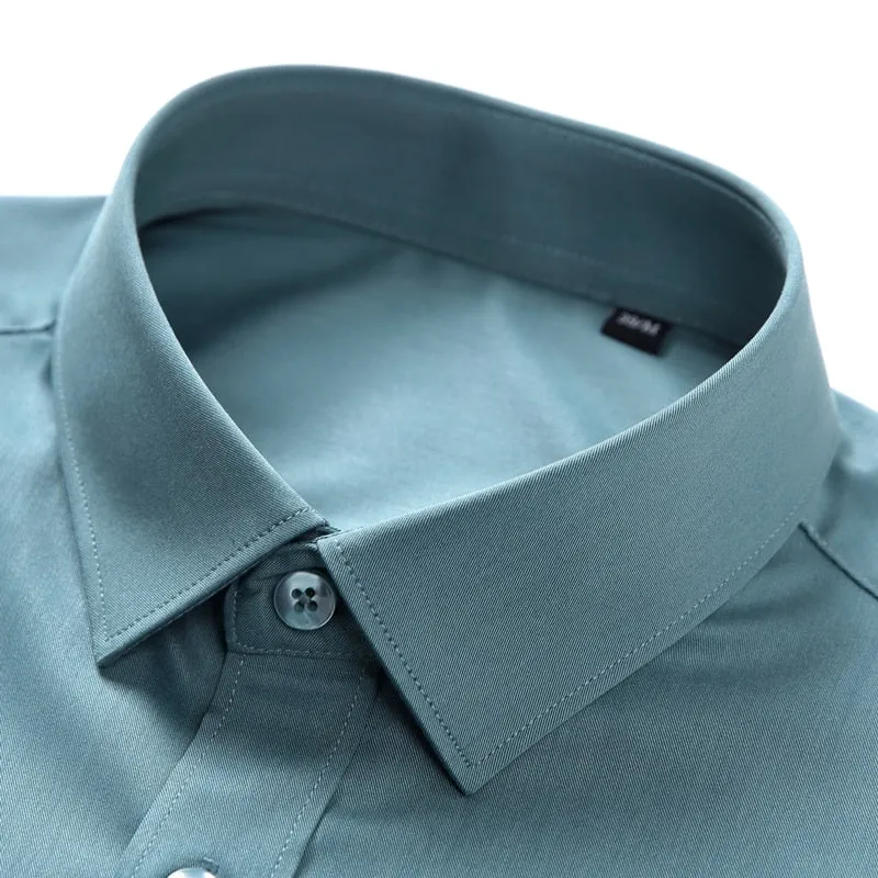 Men's Blue Green Wrinkle-resistant Comfortable Long Sleeve Shirts