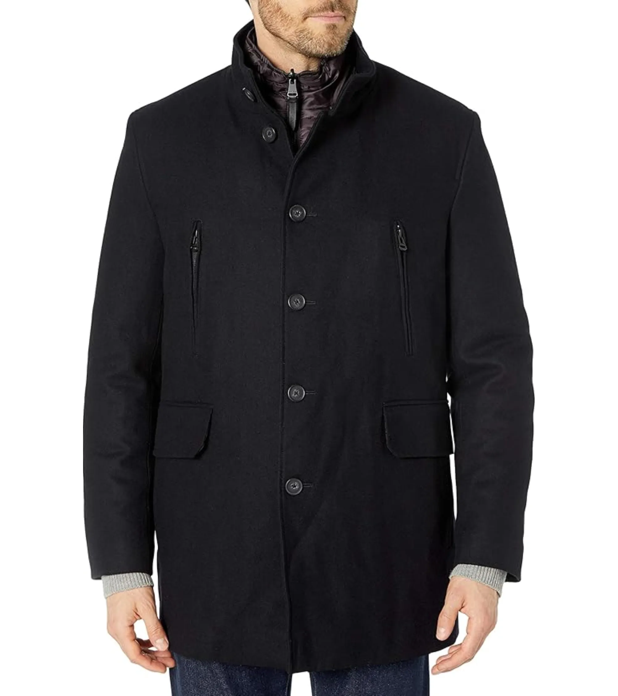 Men's Pressed Melton 3-in-1 Topper Jacket with Removable Bib Wool Coats