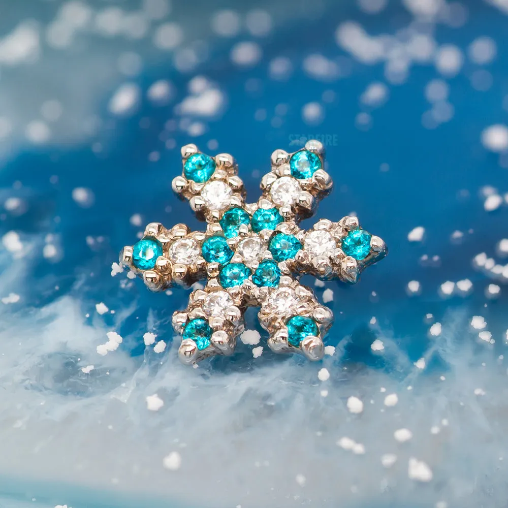 Micro Pave Snowflake Threaded End in Gold with Mint CZ & White CZ's