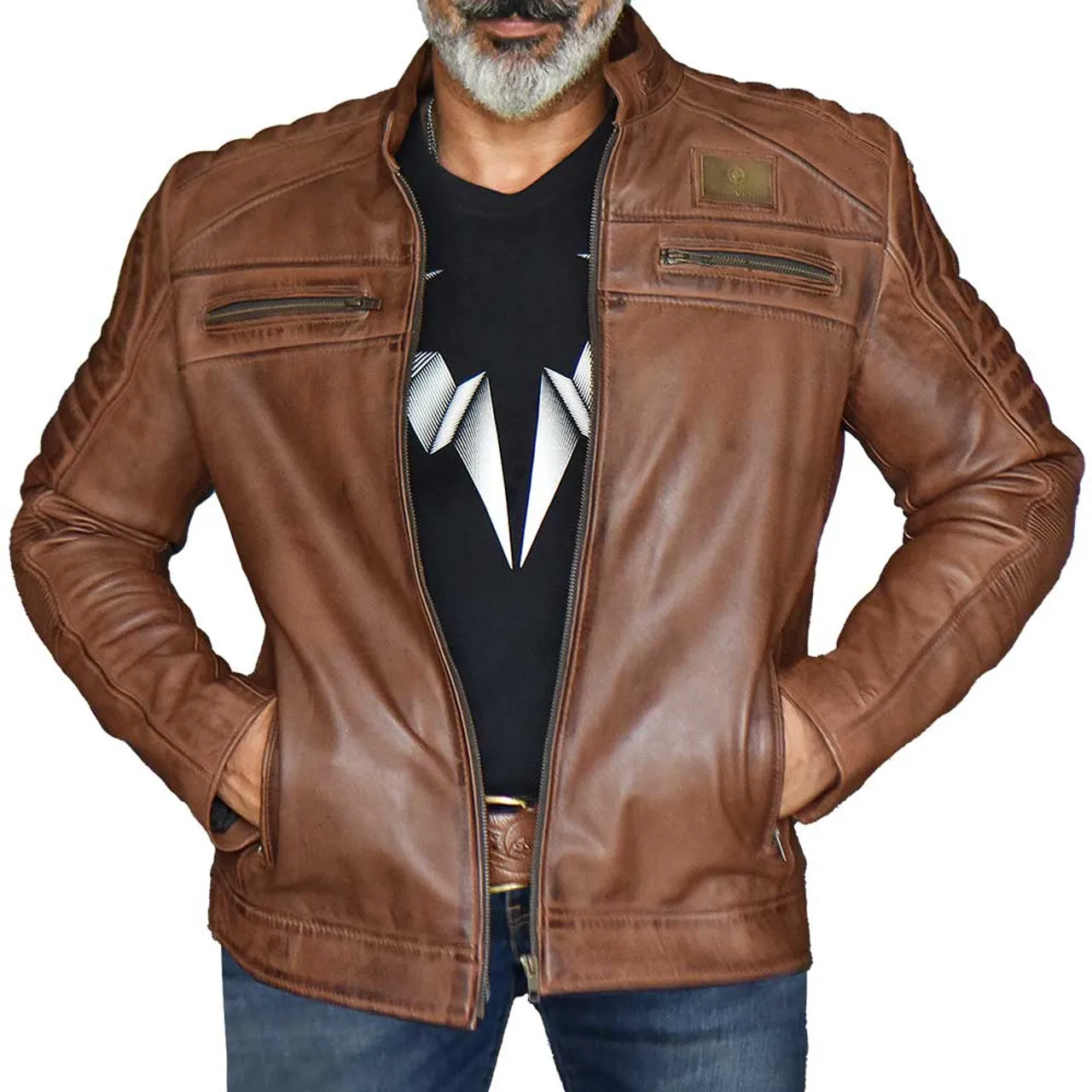 Natural Distressed Brown Leather Jackets For Men