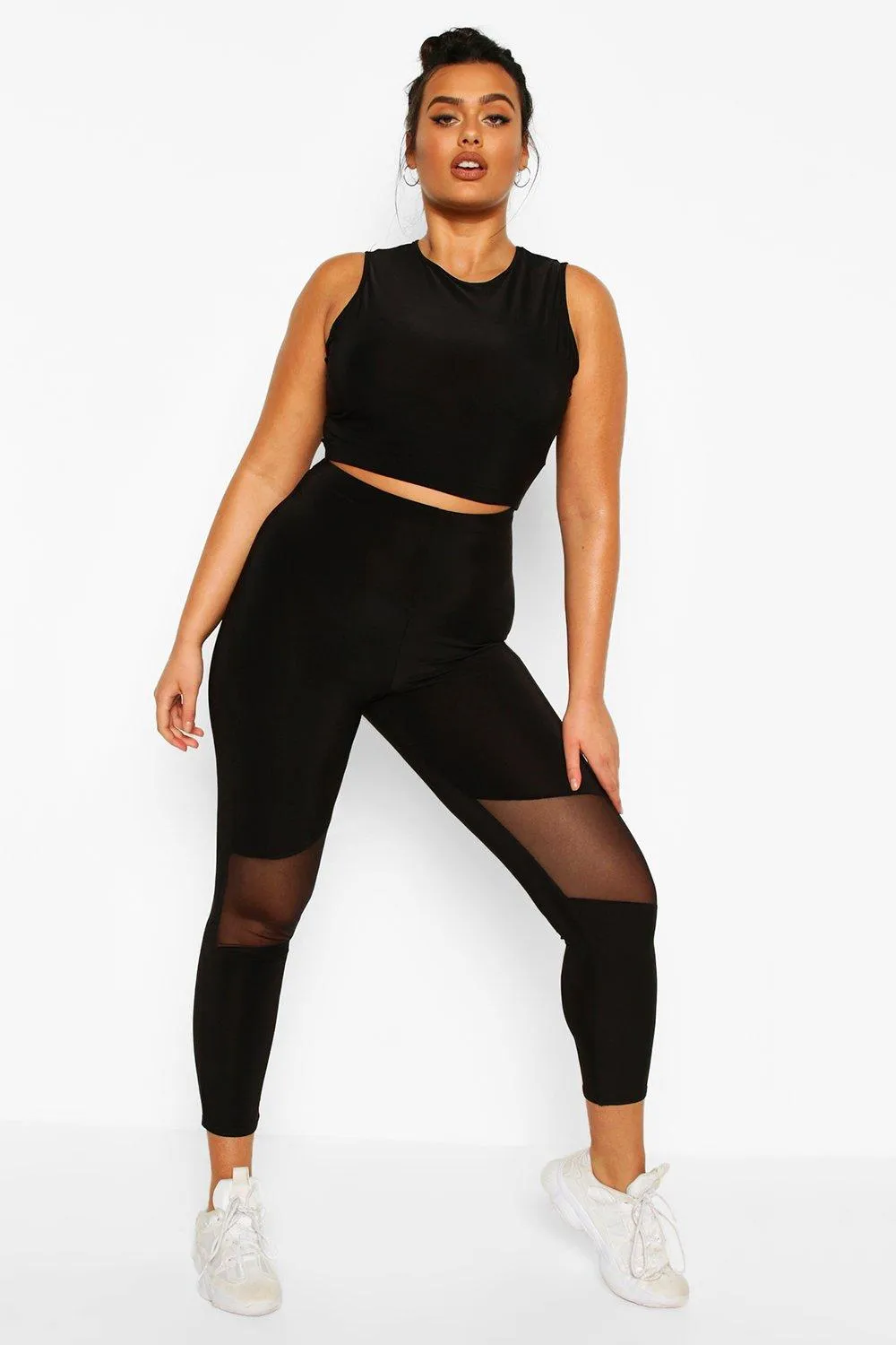 Plus Activewear Mesh Cut Out Workout Leggings