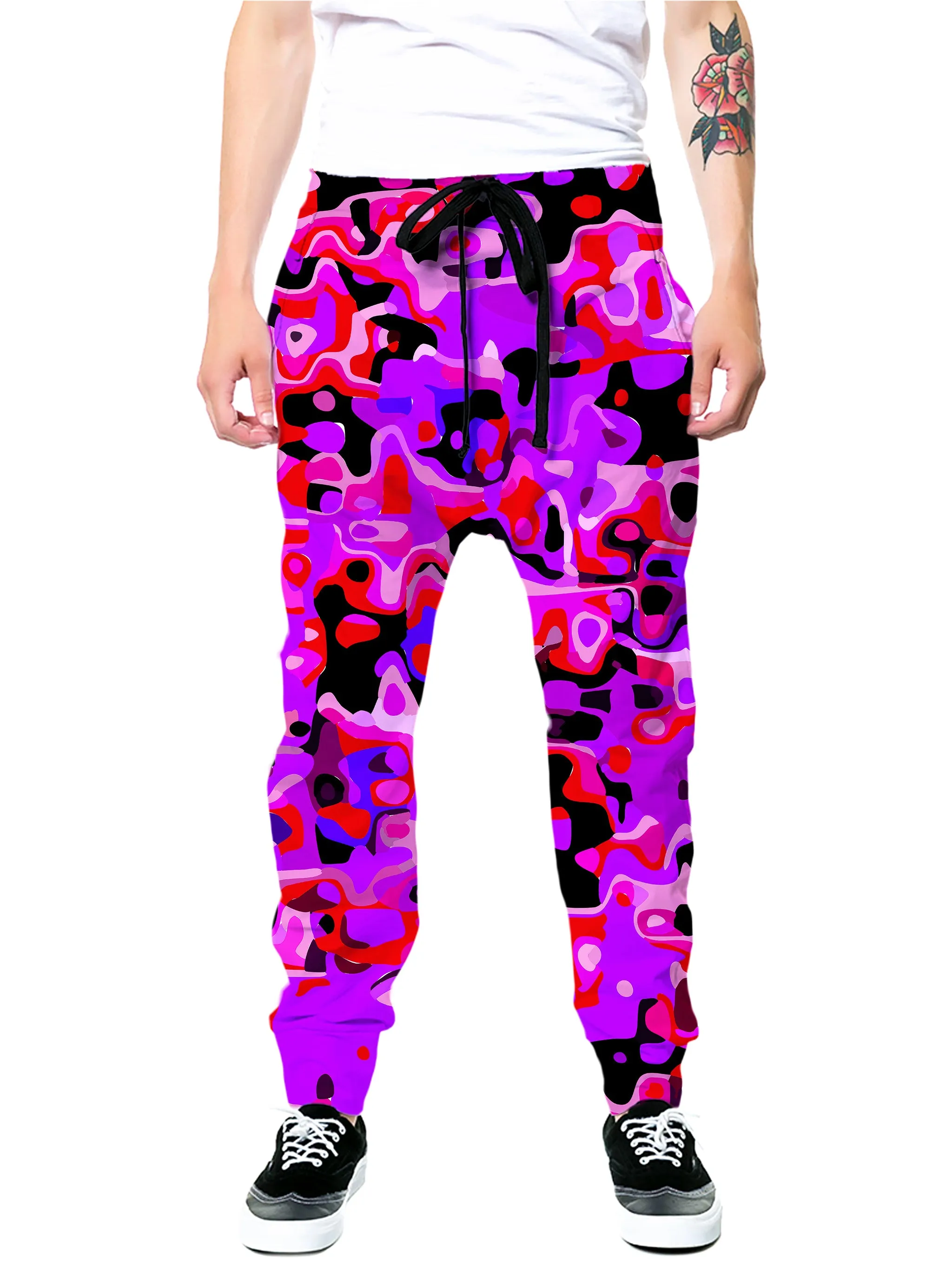 Purple Red and Black Rave Camo Melt Joggers