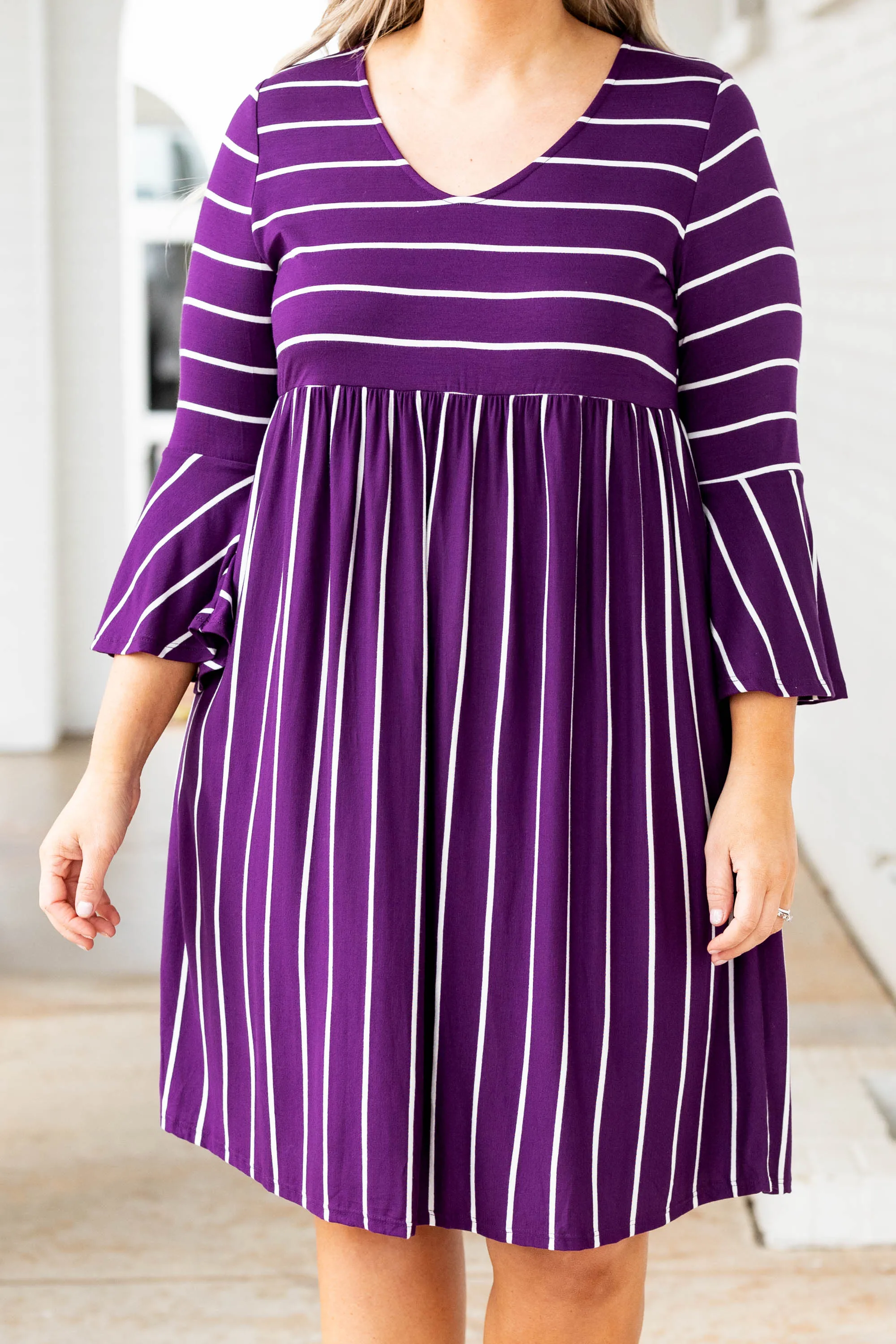 Ready For Work Dress, Plum-Ivory