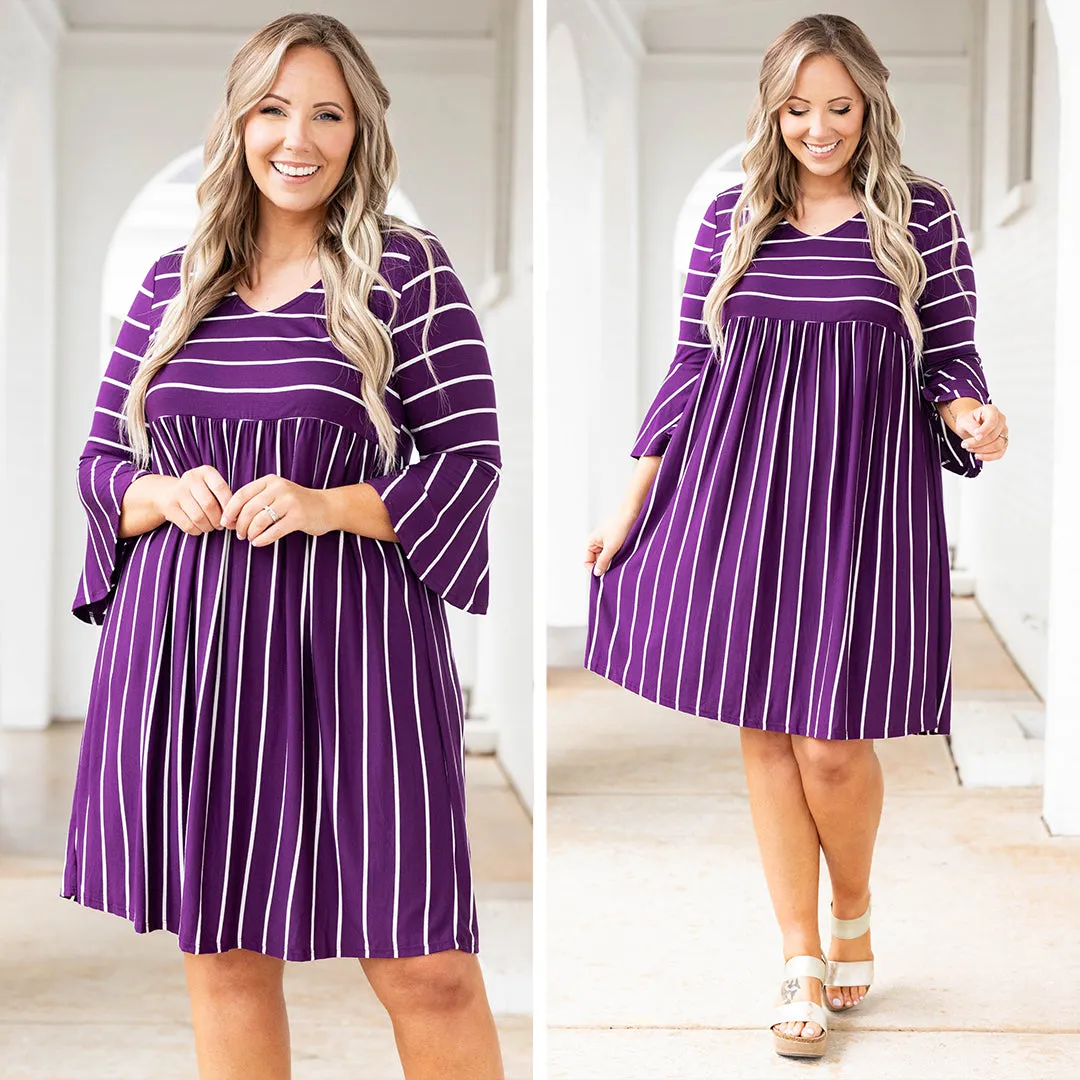 Ready For Work Dress, Plum-Ivory