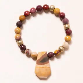 Red Carnelian, Mookaite, and Brass Bloom Bracelet