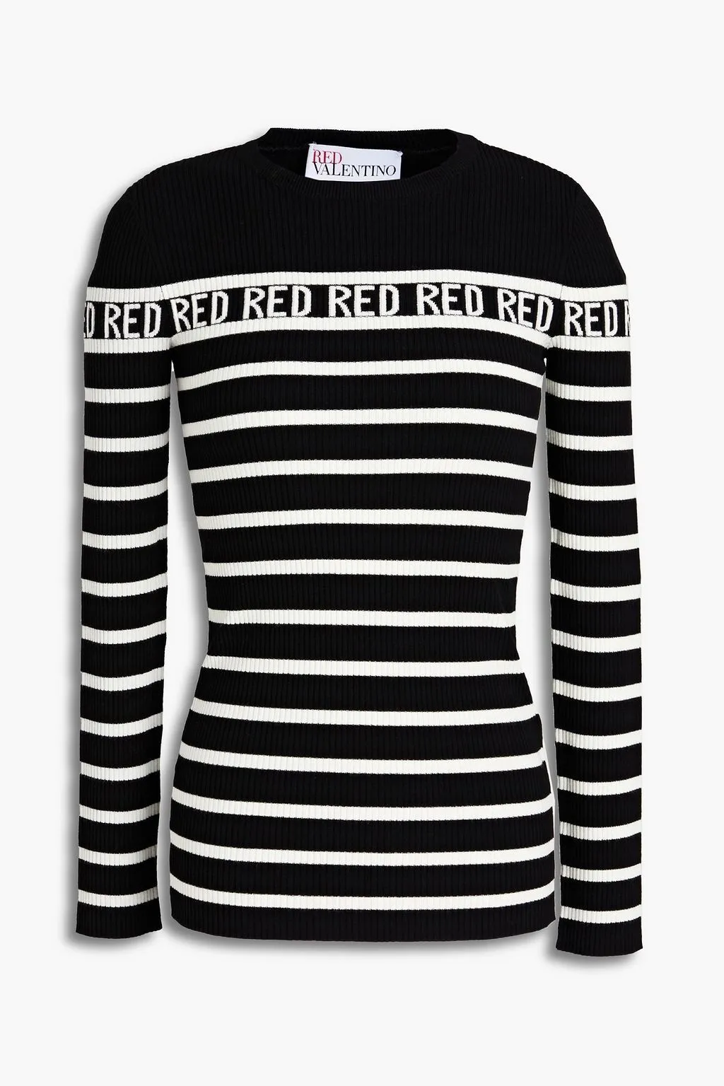 RED VALENTINO  |Crew Neck Stripes Casual Style Rib Street Style Long Sleeves