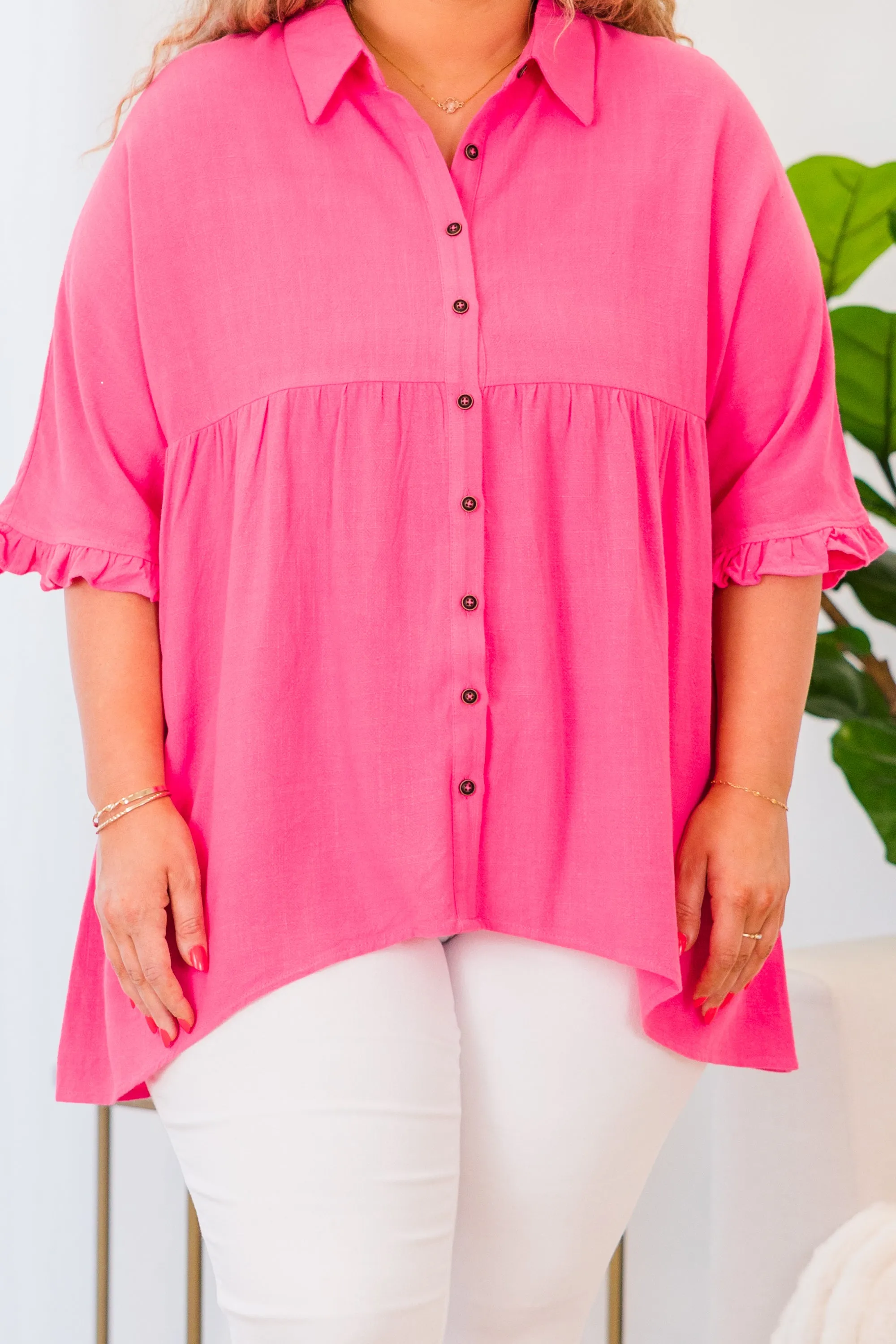 Riddle Me This Button Top, Pink