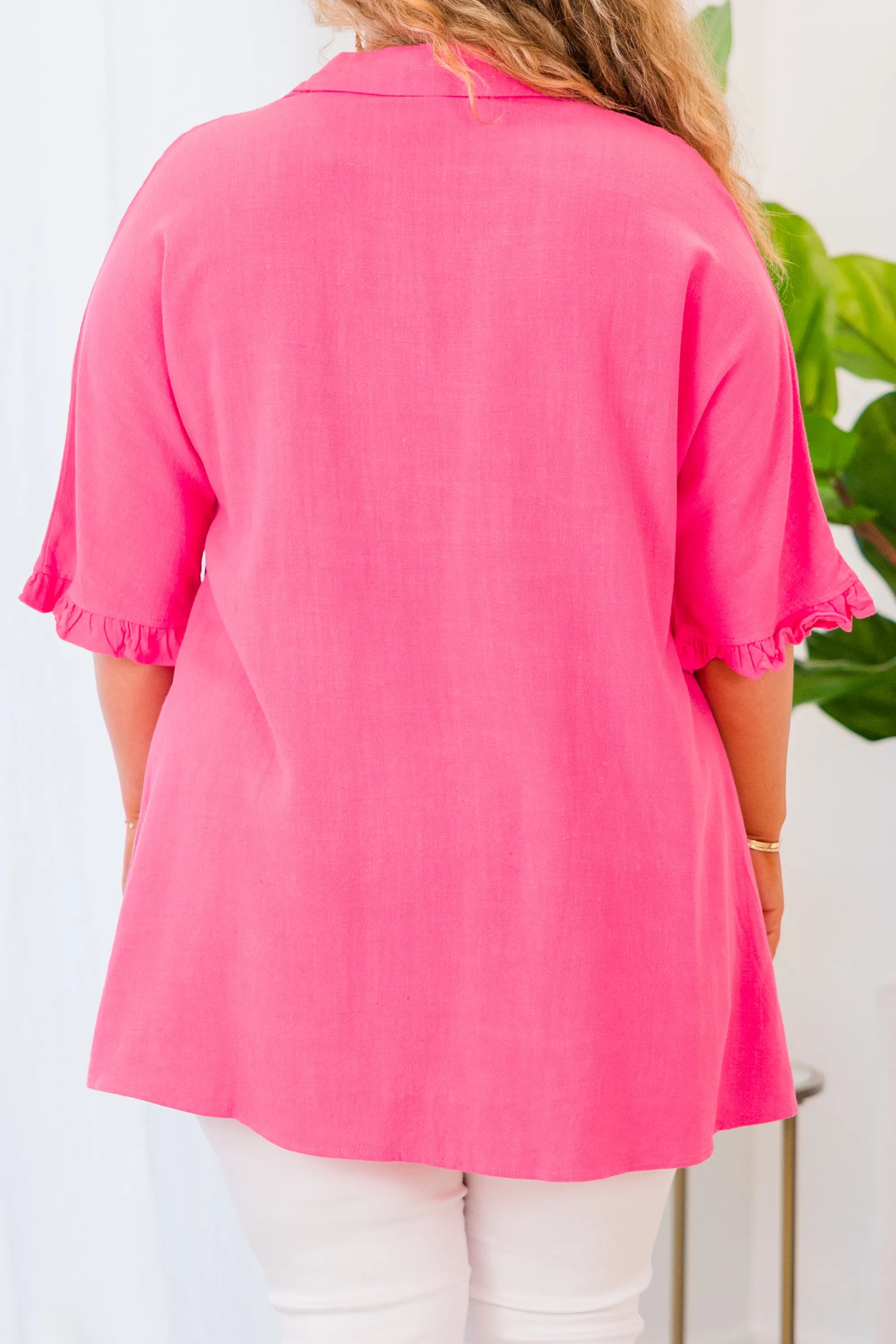 Riddle Me This Button Top, Pink