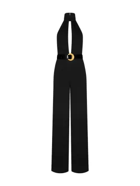 SABLE` HALTER NECK BELTED JUMPSUIT