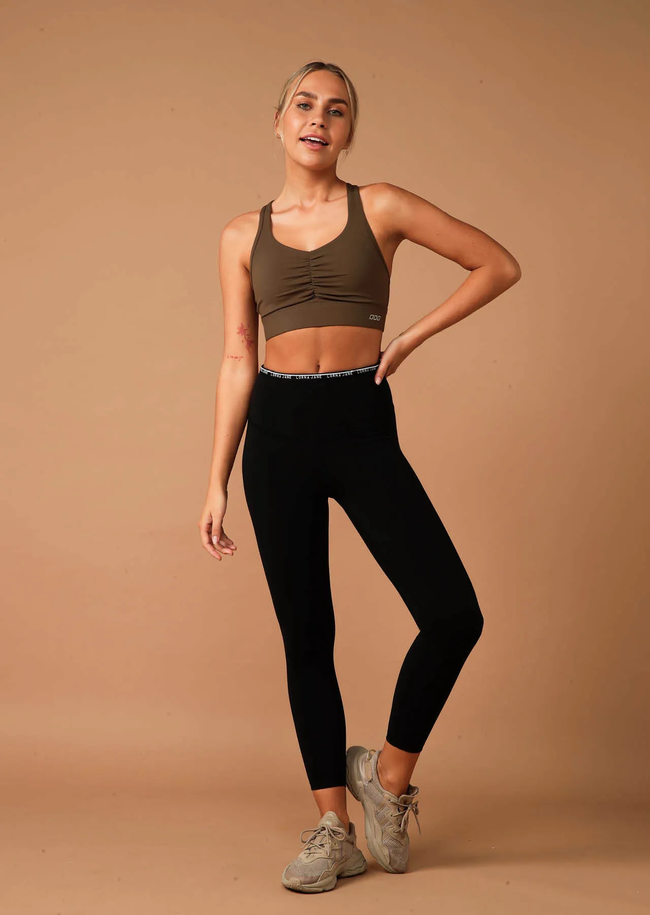 Scrunch Front Compress Sports Bra | Green | Sports Bras | Lorna Jane Australia