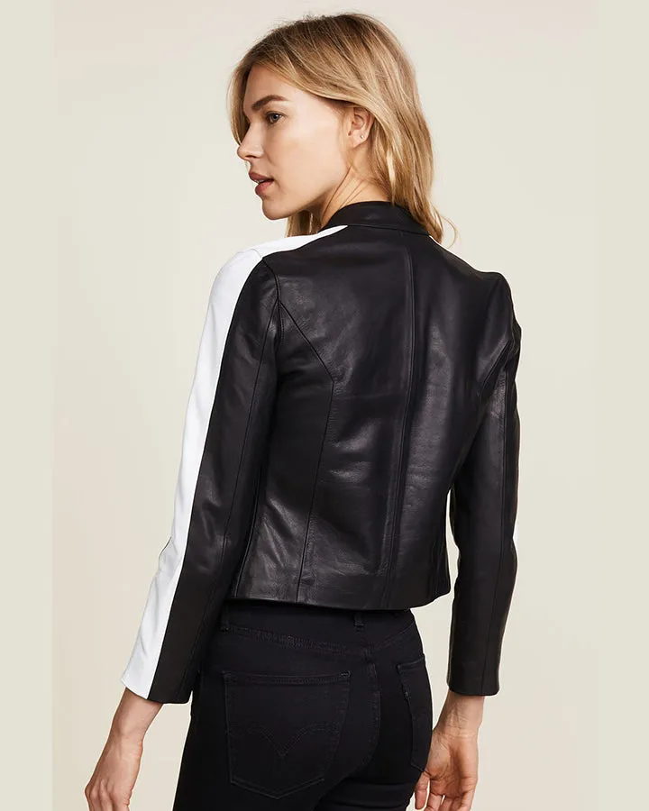 Selda Black & White Racer Leather Jackets