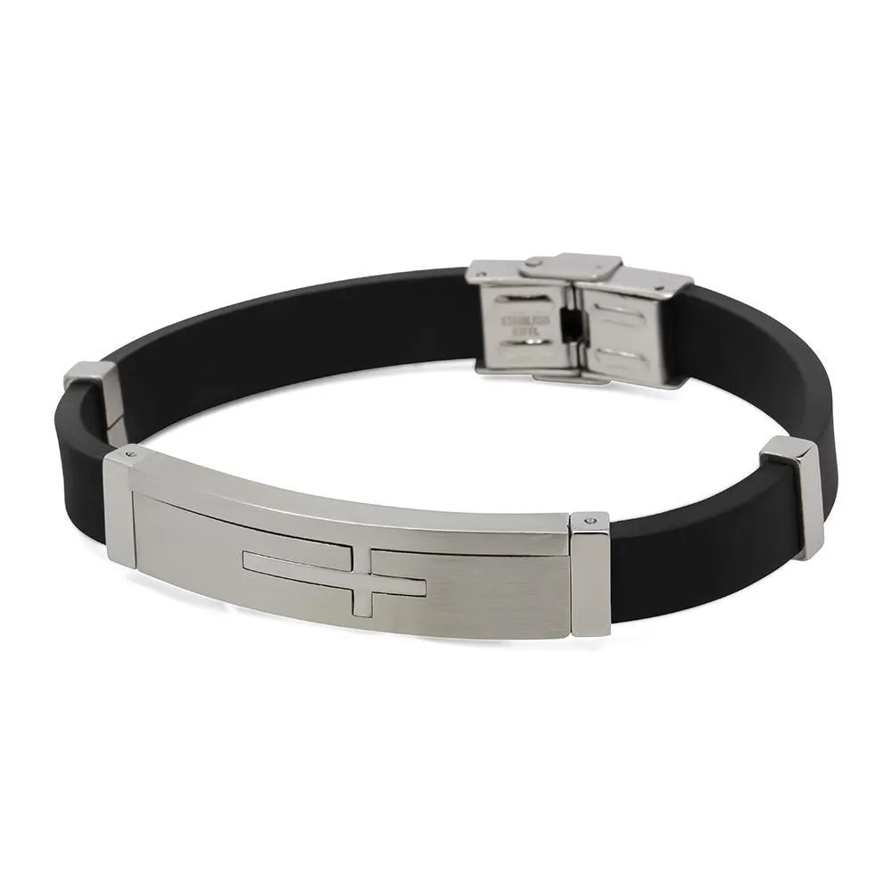 Stainless Steel Rubber Bracelet Cross Station