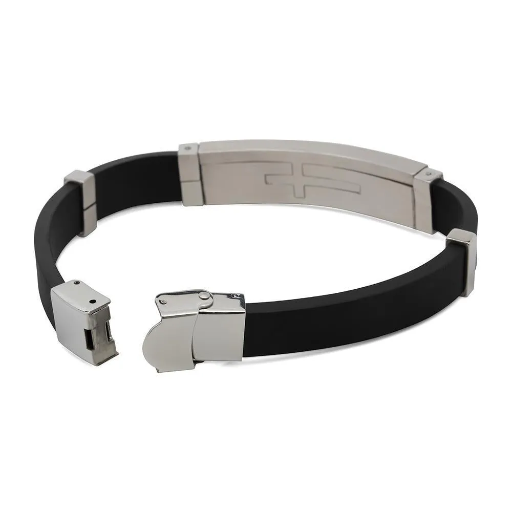 Stainless Steel Rubber Bracelet Cross Station