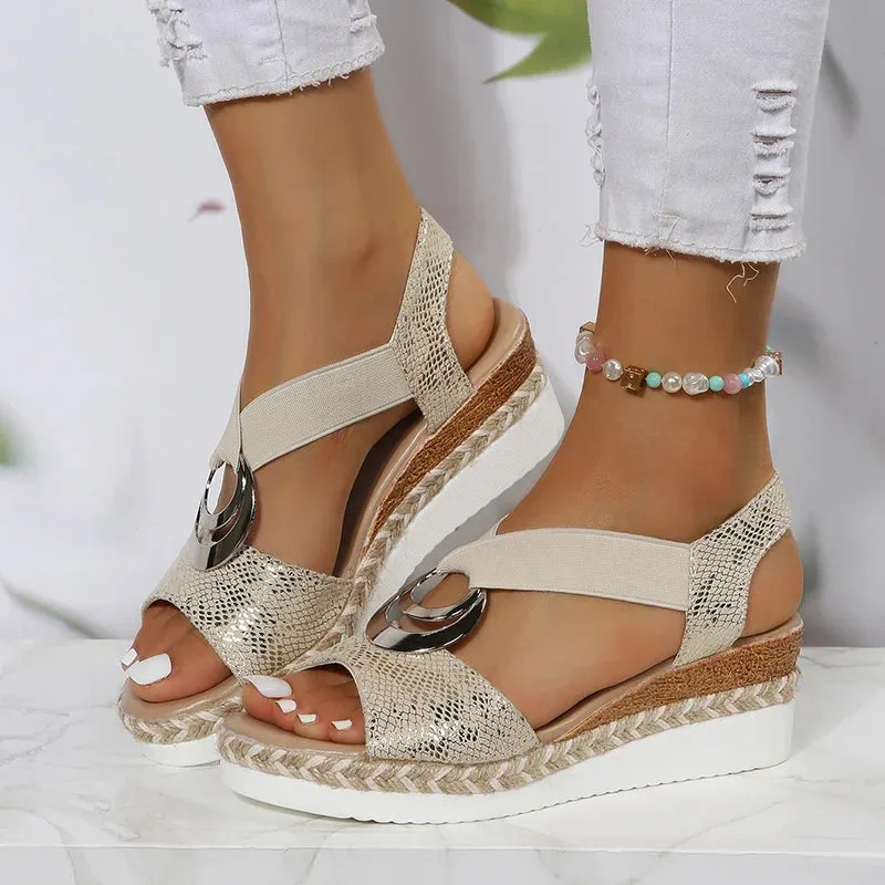 Summer Snake Print Platform Comfort Casual Med Heels Sandals