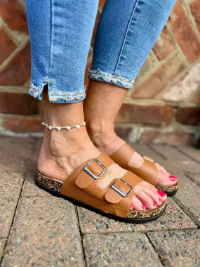 Tan Buckle Strap Footbed Sliders