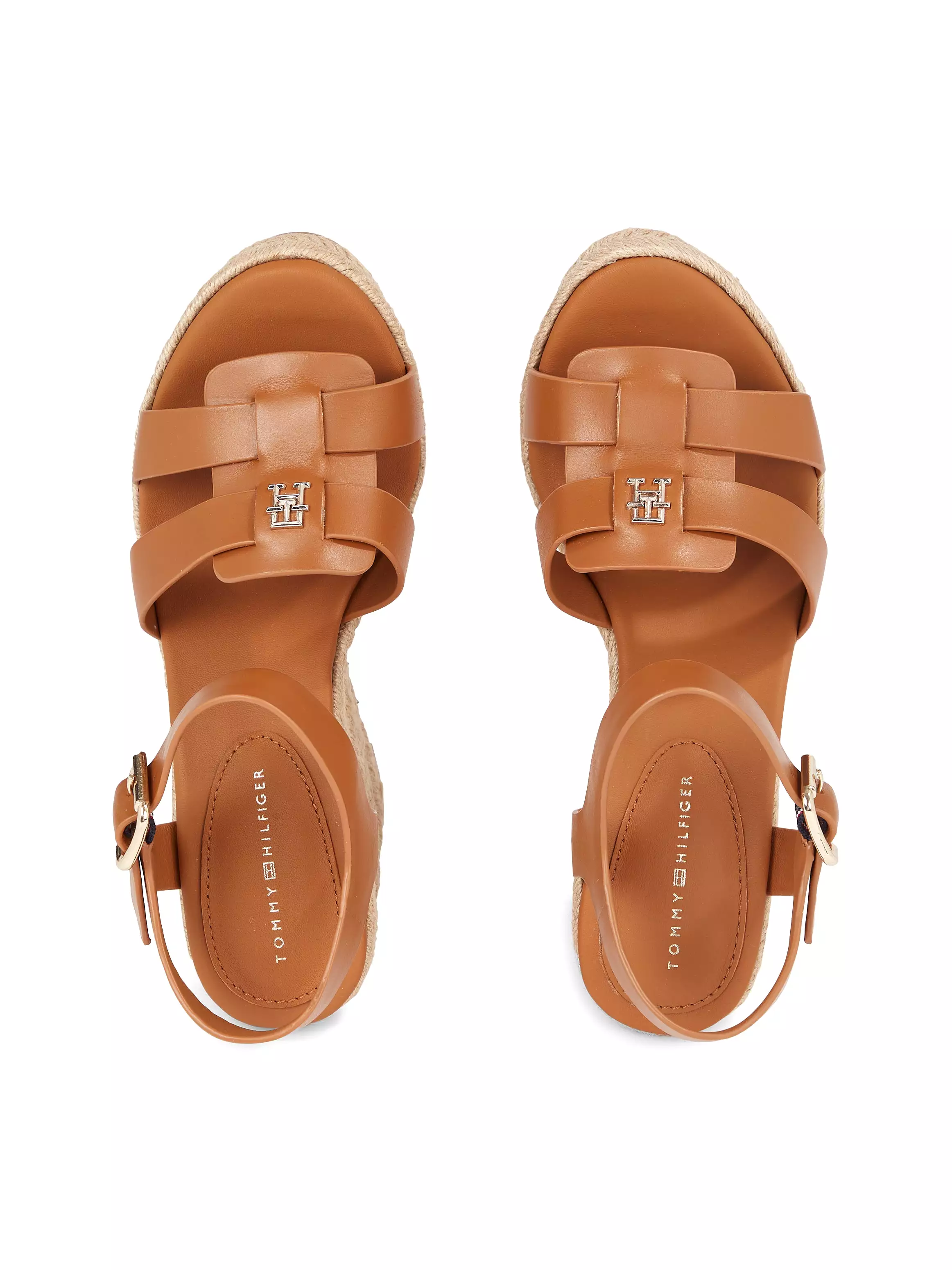 TOMMY HILFIGER High Wedge Espadrille Sandals Cognac