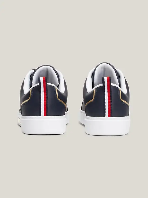 TOMMY HILFIGER Leather Metallic Trim Trainer Navy