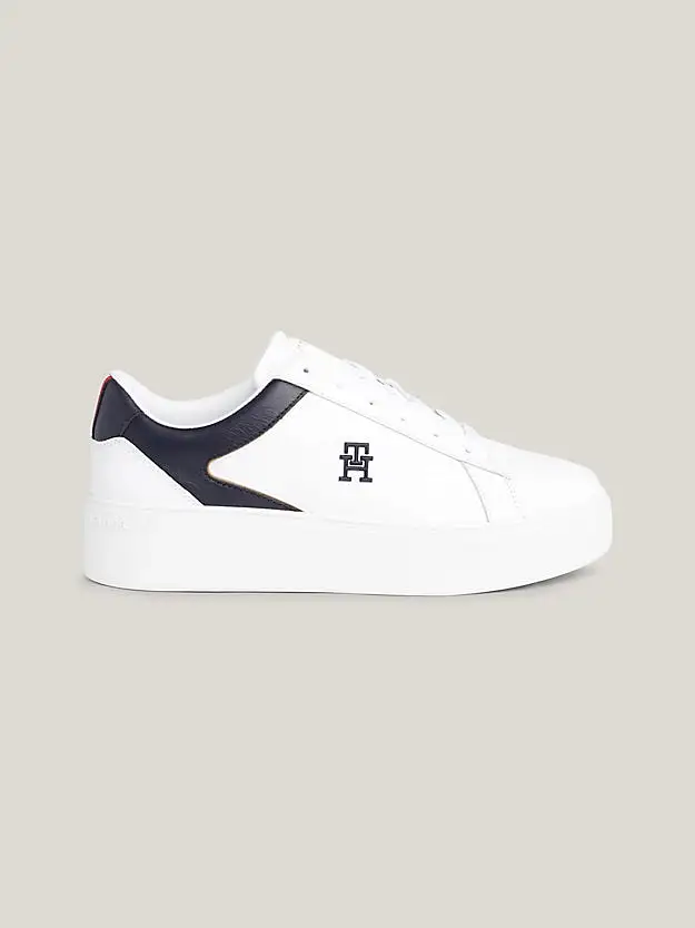 TOMMY HILFIGER Leather Platform Trainer White/Navy