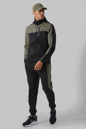 Tracksuits | Active Colour Block Funnel Hooded Tracksuit | boohooMAN