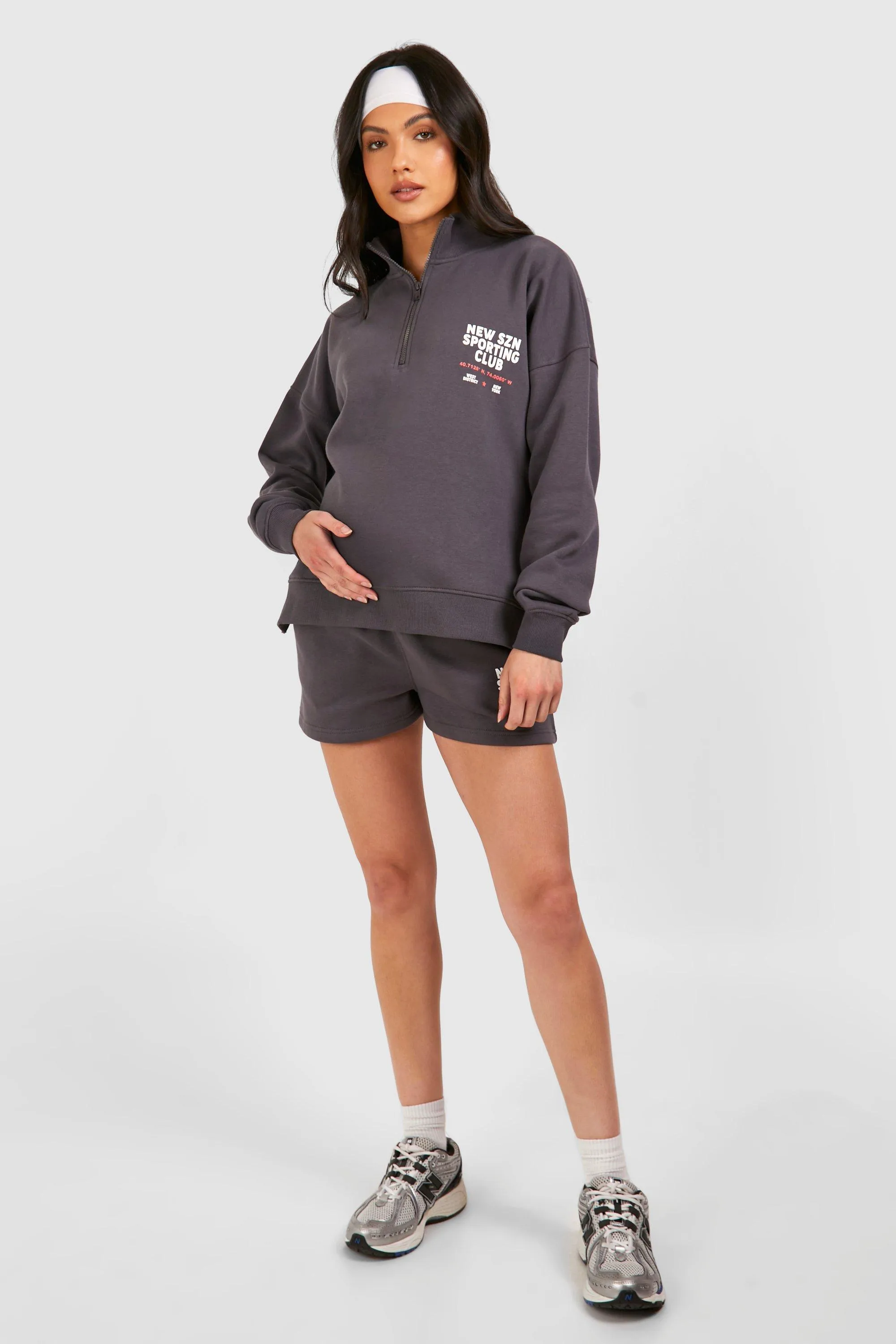 Tracksuits | Maternity Sporting Club Quarter Zip Short Tracksuit | boohoo