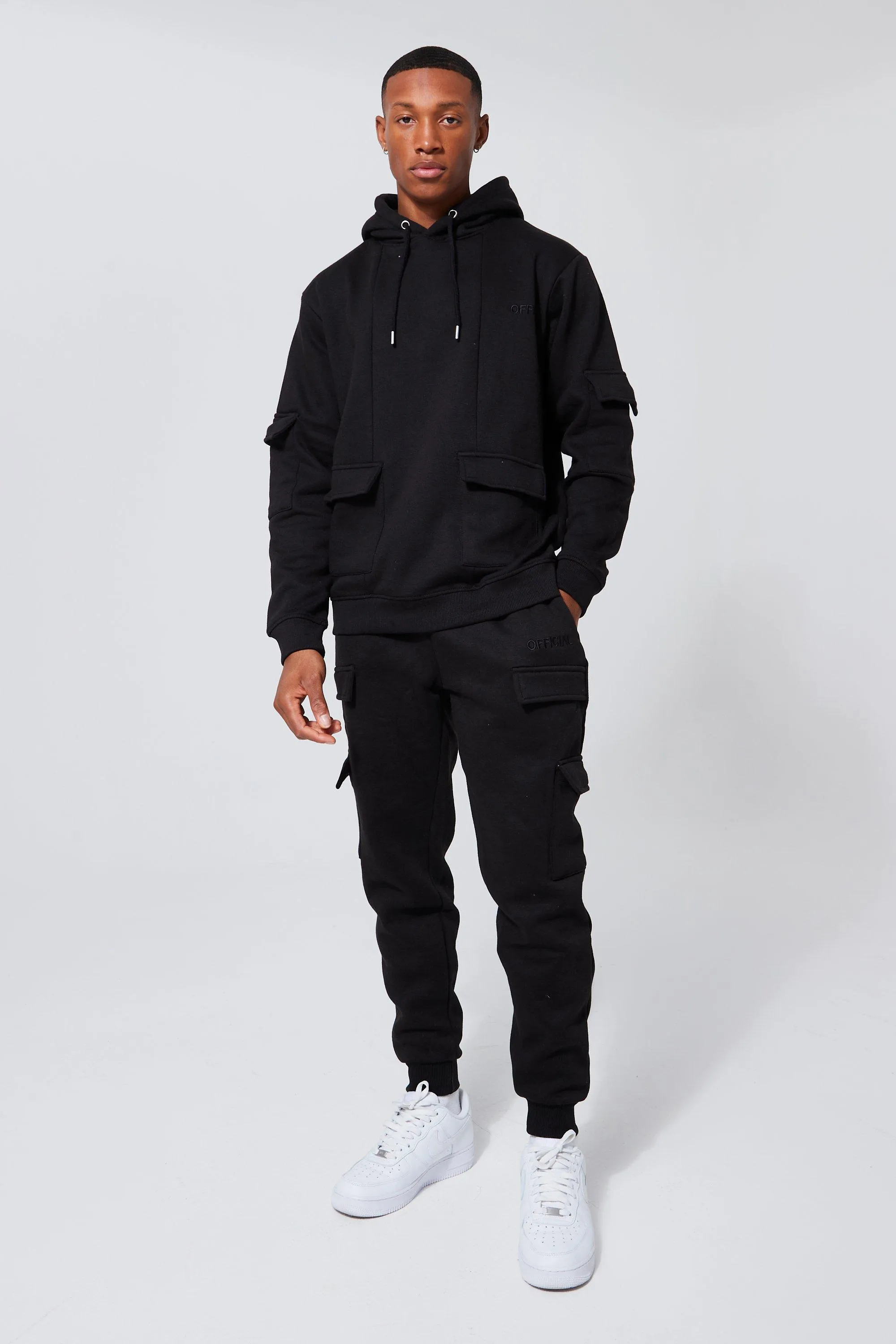 Tracksuits | Official Man Cargo Hooded Panelled Tracksuit | boohooMAN