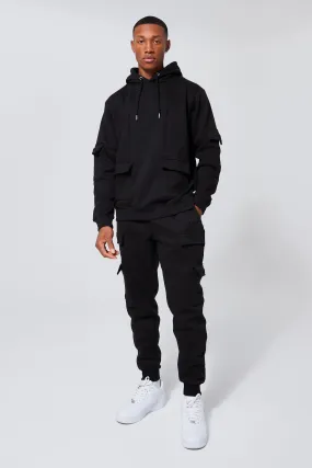 Tracksuits | Official Man Cargo Hooded Panelled Tracksuit | boohooMAN