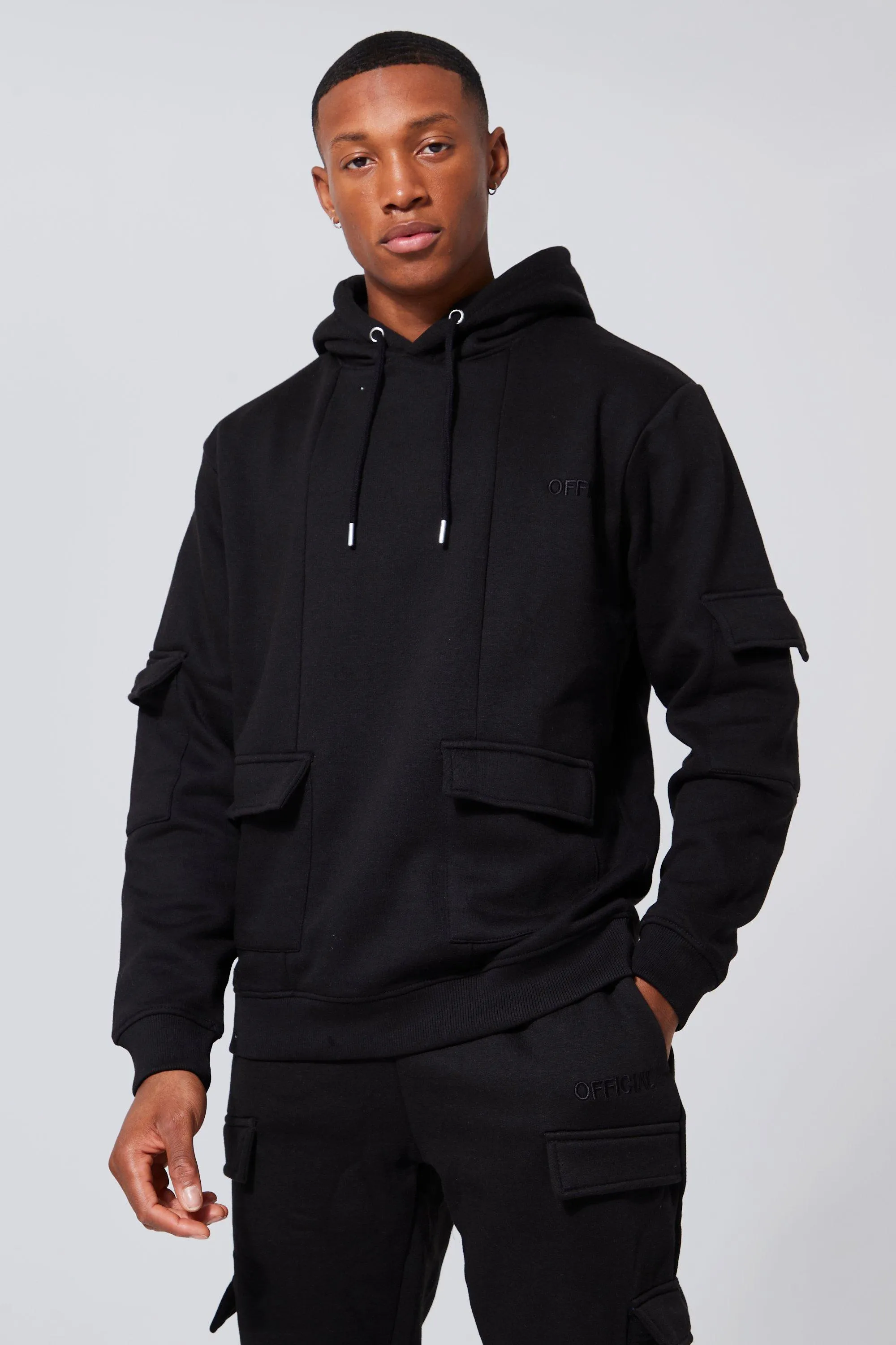 Tracksuits | Official Man Cargo Hooded Panelled Tracksuit | boohooMAN