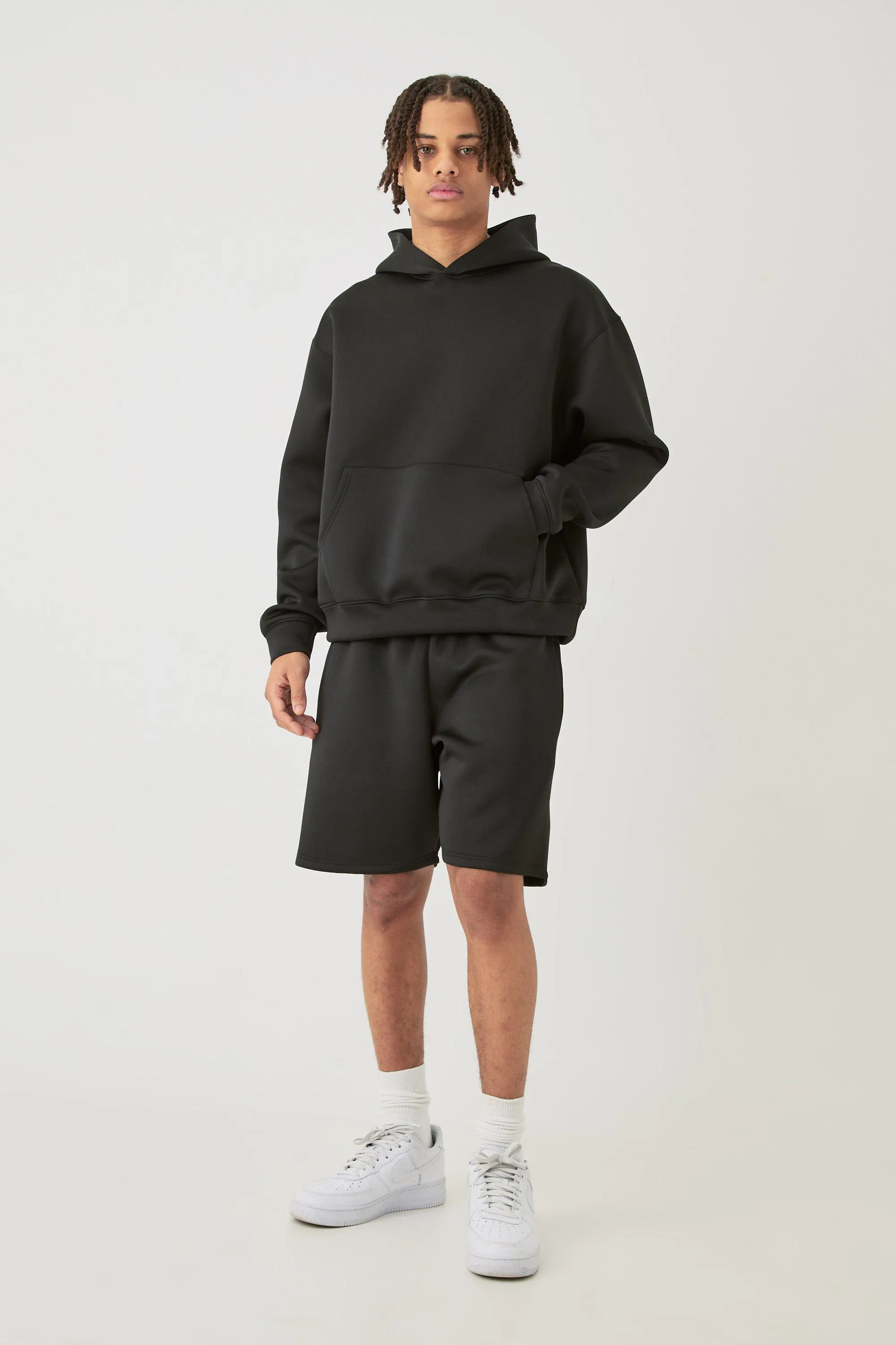 Tracksuits | Oversized Boxy Bonded Scuba Hooded Short Tracksuit | boohooMAN