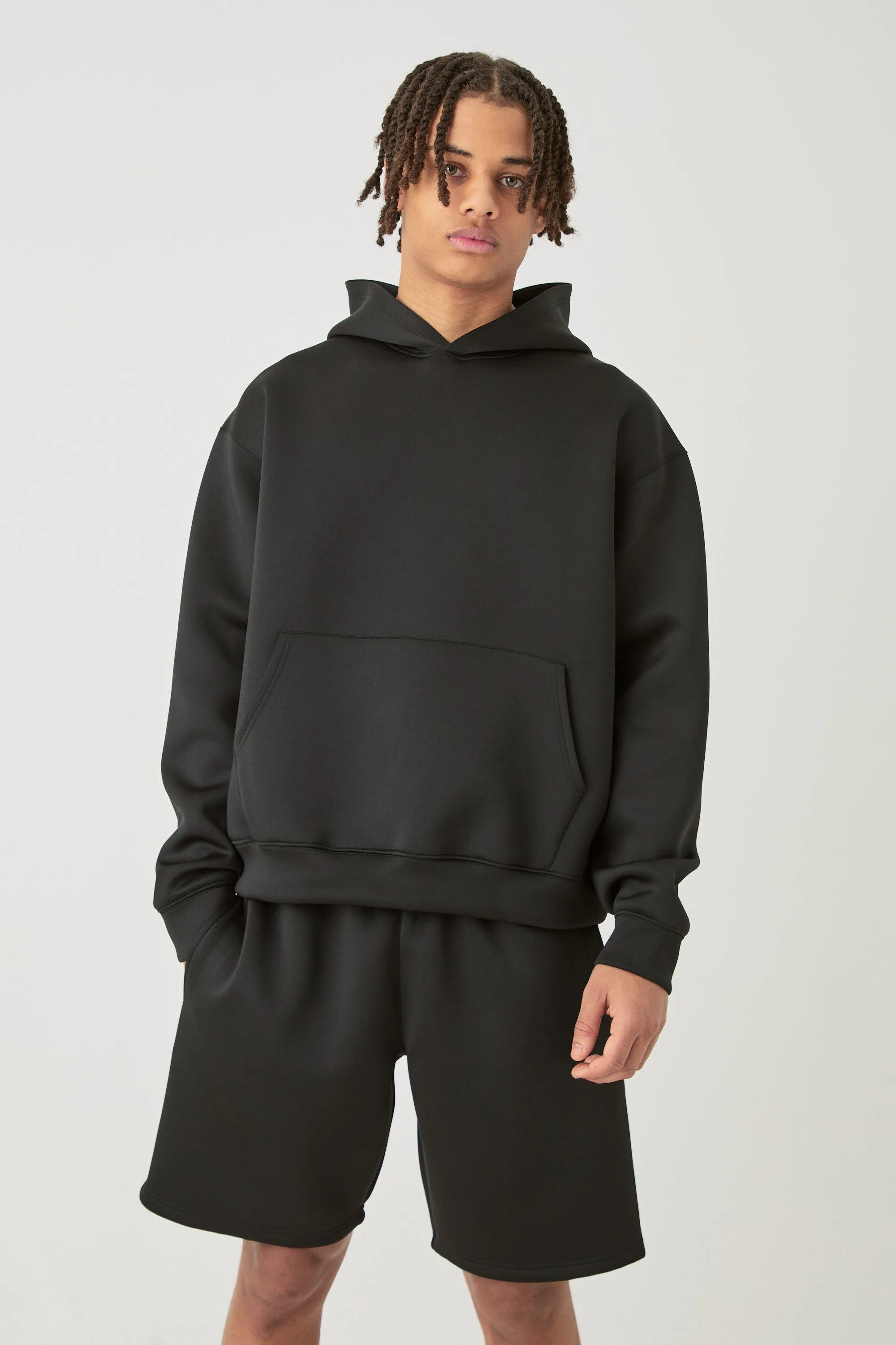 Tracksuits | Oversized Boxy Bonded Scuba Hooded Short Tracksuit | boohooMAN