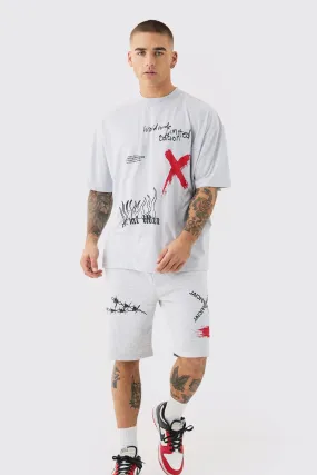 Tracksuits | Oversized Man Graffiti T-shirt And Short Set | boohooMAN