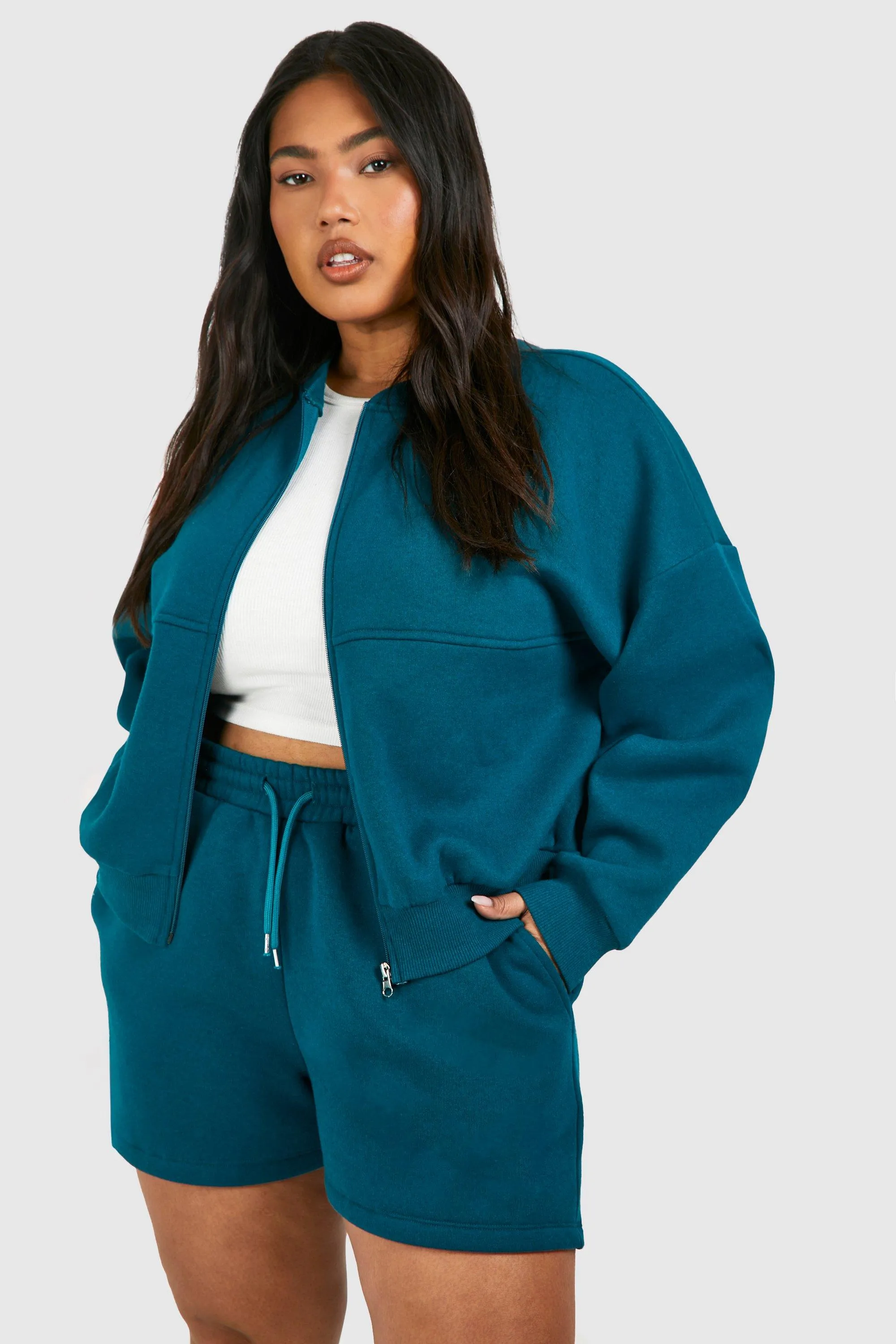 Tracksuits | Plus Oversized Bomber Short Tracksuit | boohoo