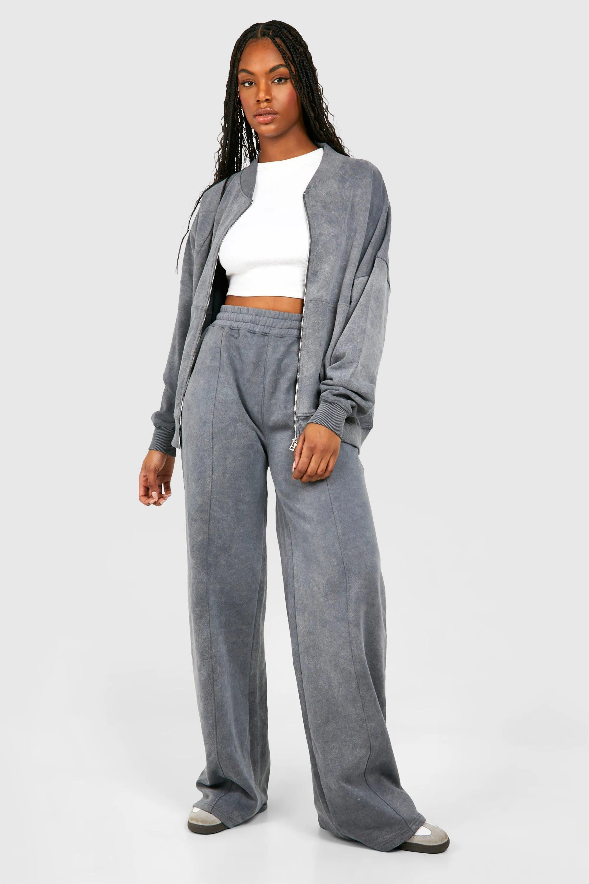 Tracksuits | Tall Acid Wash Bomber Tracksuit | boohoo