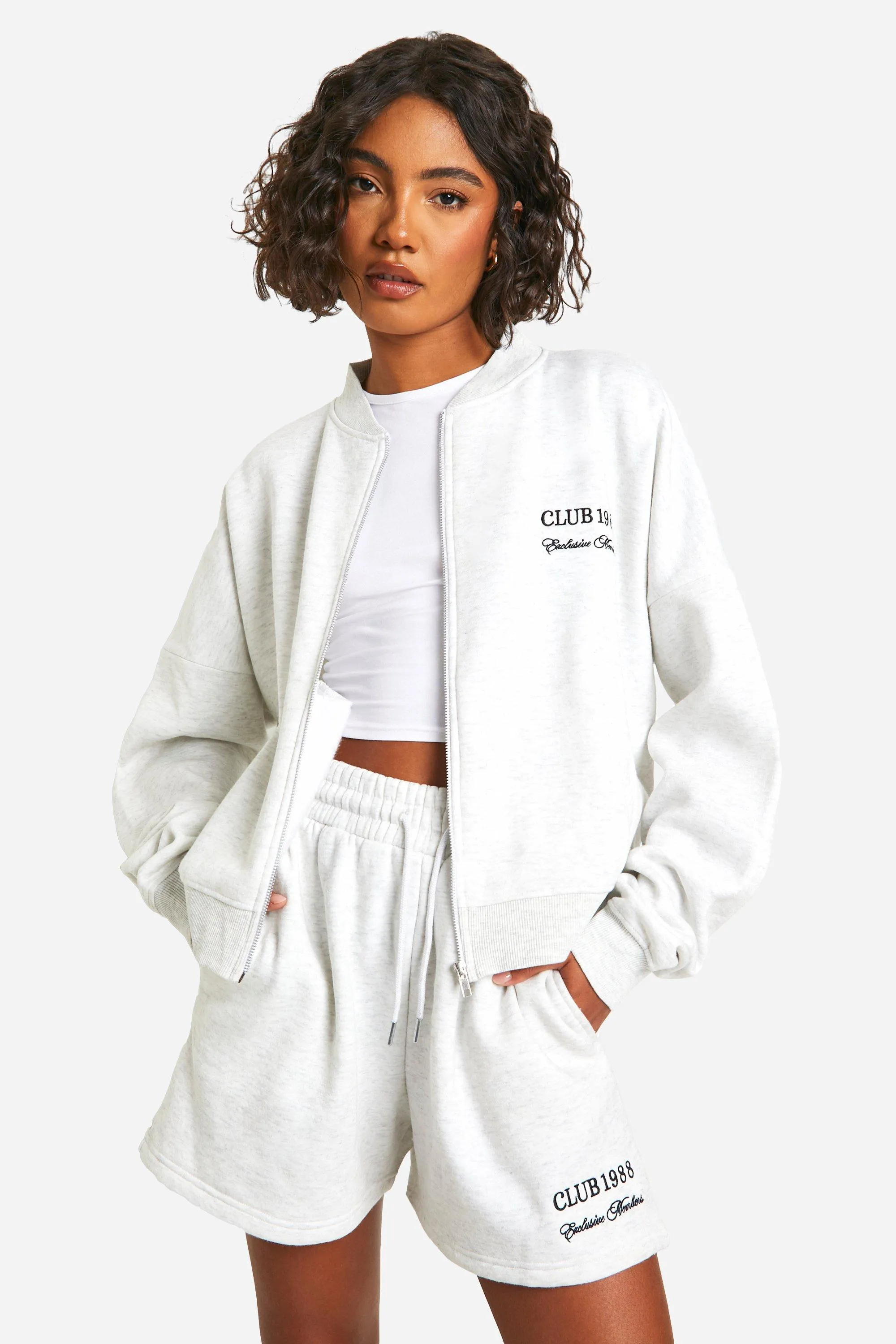 Tracksuits | Tall Embroidered Bomber Zip Up Short Tracksuit | boohoo