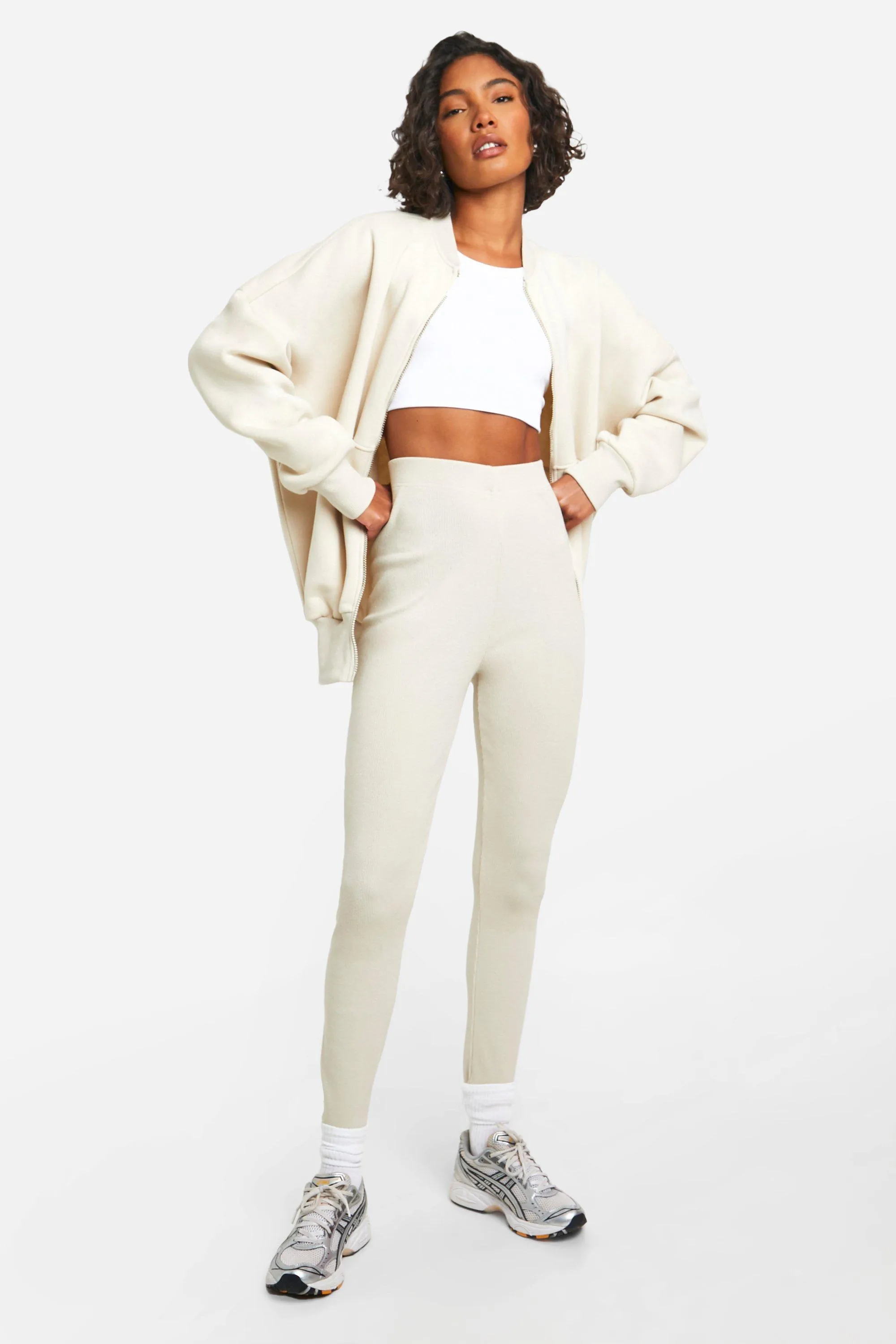 Tracksuits | Tall Zip Up Bomer & Rib Leggings Set | boohoo