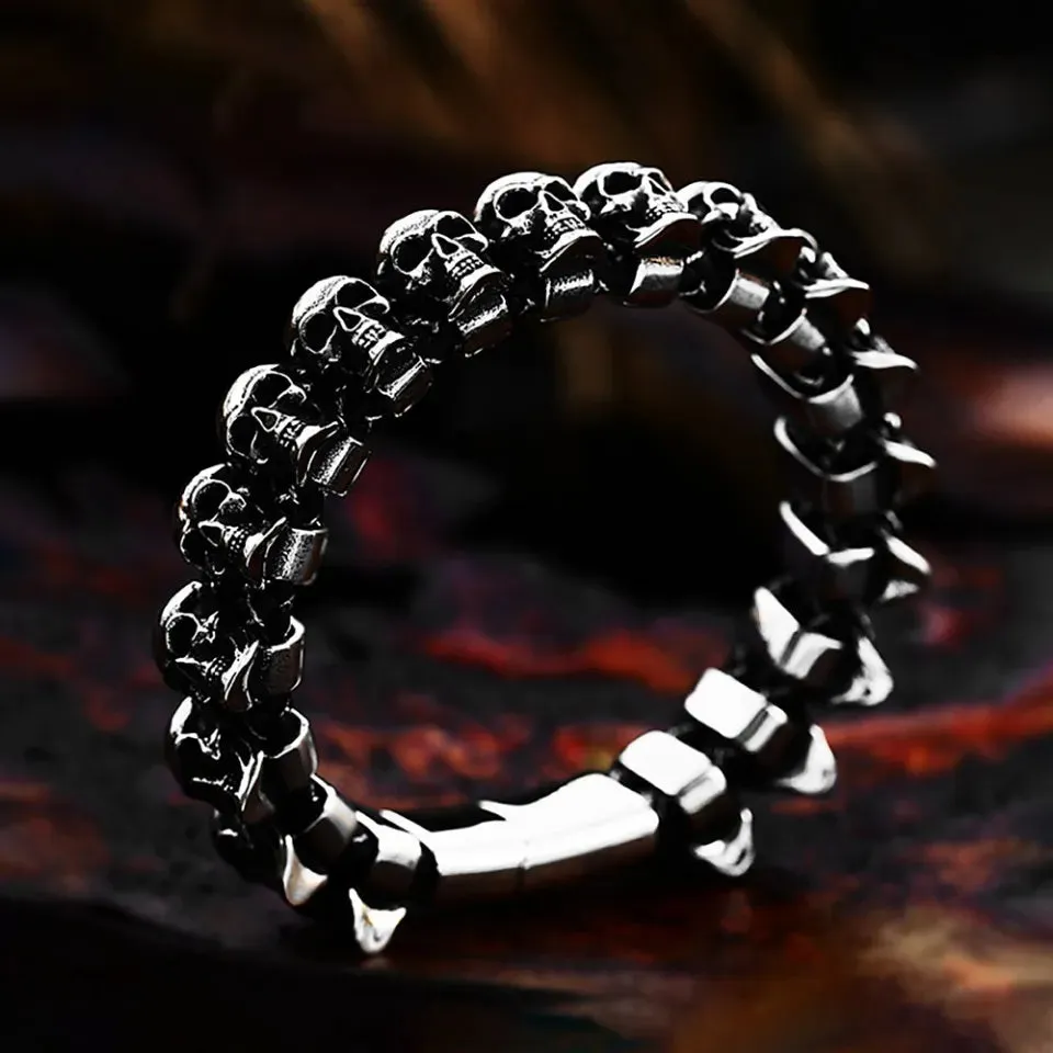 Unisex Vintage Punk Gothic Black Skull Stainless Steel Punk Bracelet