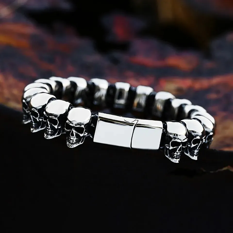 Unisex Vintage Punk Gothic Black Skull Stainless Steel Punk Bracelet