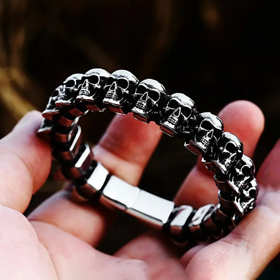 Unisex Vintage Punk Gothic Black Skull Stainless Steel Punk Bracelet