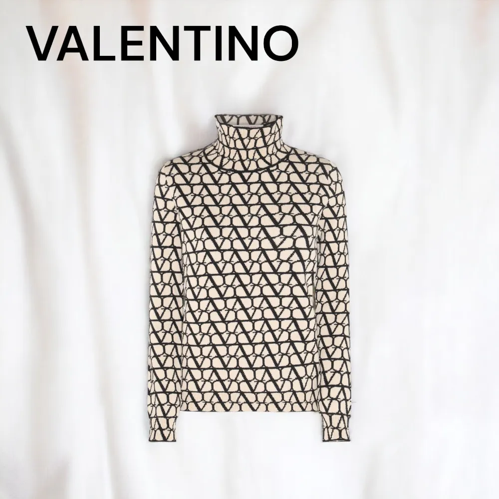 VALENTINO  |Casual Style Wool Elegant Style Logo V-neck & Crew neck