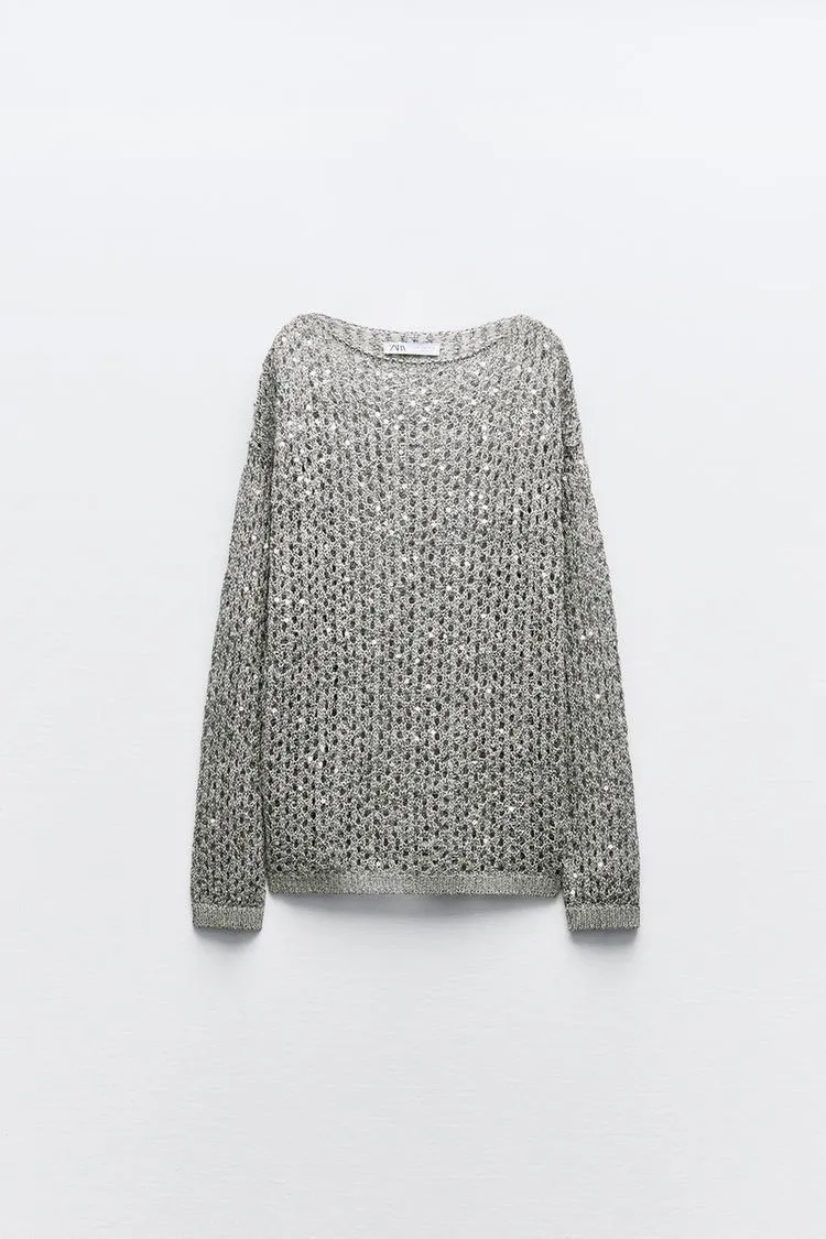 ZARA  |Casual Style Long Sleeves With Jewels Elegant Style