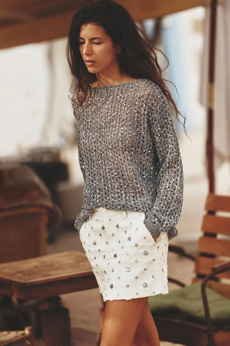 ZARA  |Casual Style Long Sleeves With Jewels Elegant Style