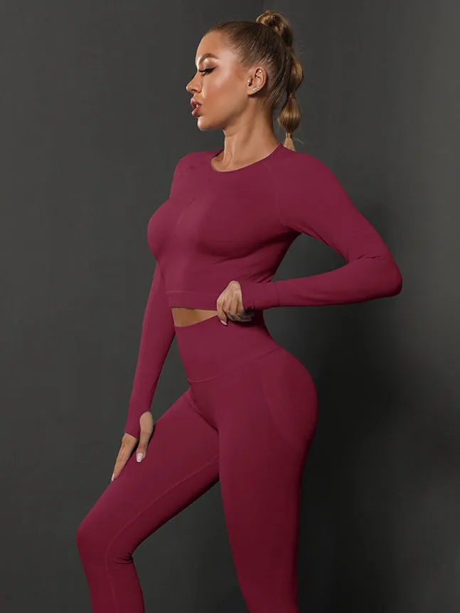 ZASUWA Female Breathable Seamless Thumbholes Crop Top Tracksuits