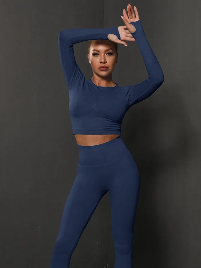 ZASUWA Female Breathable Seamless Thumbholes Crop Top Tracksuits