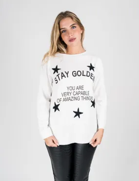 Z.o.e. - Maglia fashion stelle e lettering bianca